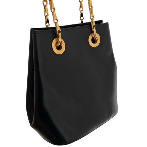 Celine w/ COA Navy Leather Bucket Shoulder Bag w/ Gold Hardware Chain Authentic - Picture 16 of 16
